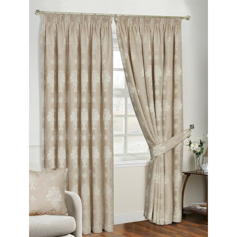 Virginia Cotton Blend Semi Sheer Curtain Panel Pair, Beige, Width 229 x Drop 137 cm