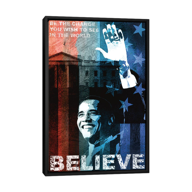 «Obama: Believe», impression sur toile, H 26 po x l 18 po x P 1,5 po, Toile avec cadre noir, Pas de tapis