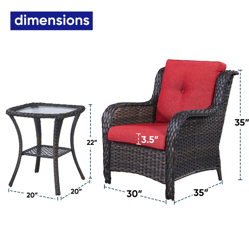 Ensemble de conversation avec coussins 3 pièces Dahlyla, Rouge, Brun