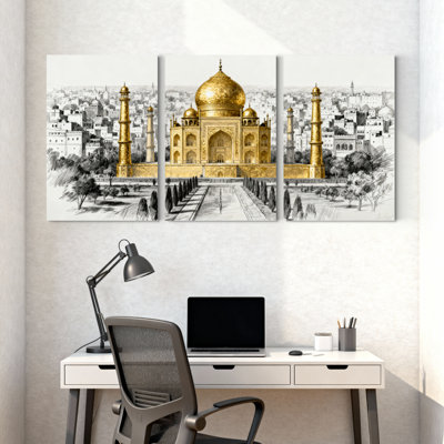 Ensemble de 3 impressions d'art sur toile, Taj Mahal Cityscape