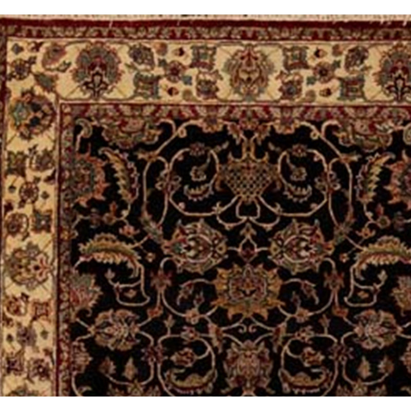 Hand-Knotted High-Quality Black and Cream Area Rug