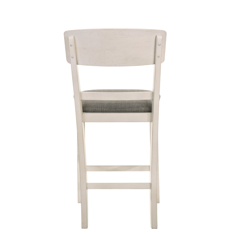 Tabouret de bar transitionnel à hauteur de comptoir 2 pièces, gris craie, dossier rembourré, courbe moderne pour les chaises rembourrées, pieds évasés, coussin
