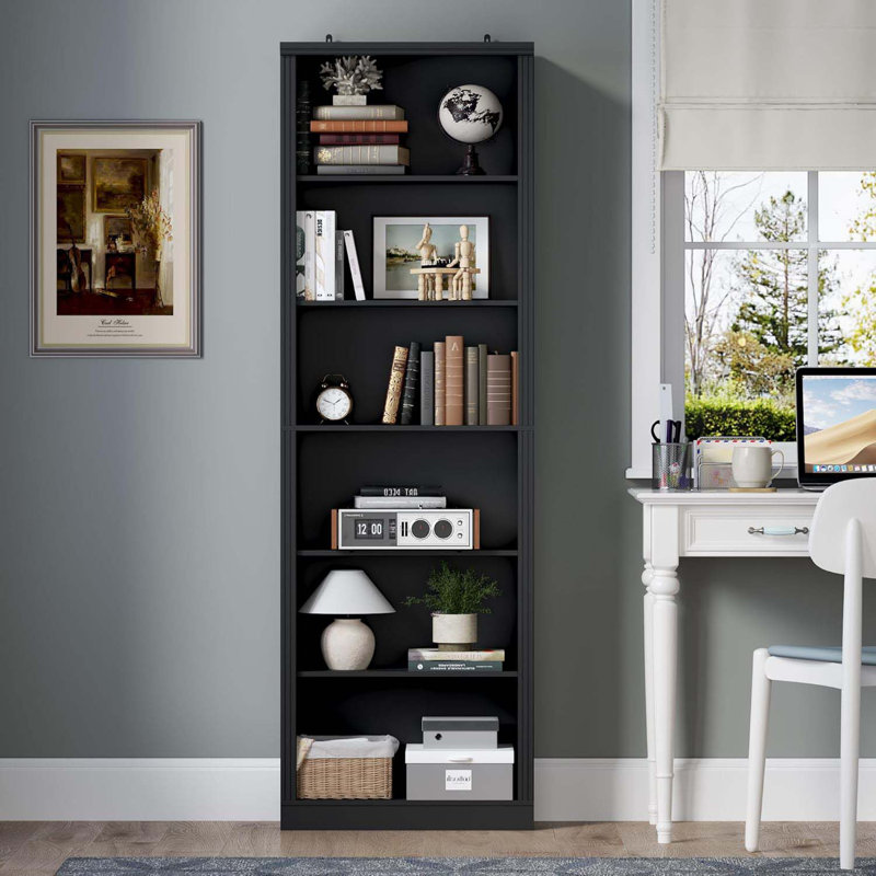 Bibliothèque de 75 po de hauteur, bibliothèque sur pied à 6 niveaux avec tablettes réglables, tablette de rangement ouverte de 24 po de large, organisateur de présentation moderne pour le bureau personnel, le salon, la chambre à coucher, le bureau