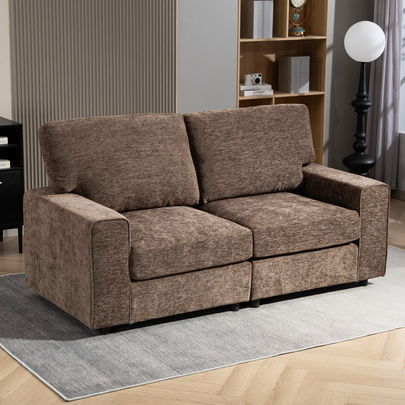 Causeuse à accoudoirs carrés de style moderne 70,8 po, Irrégulière, Brun