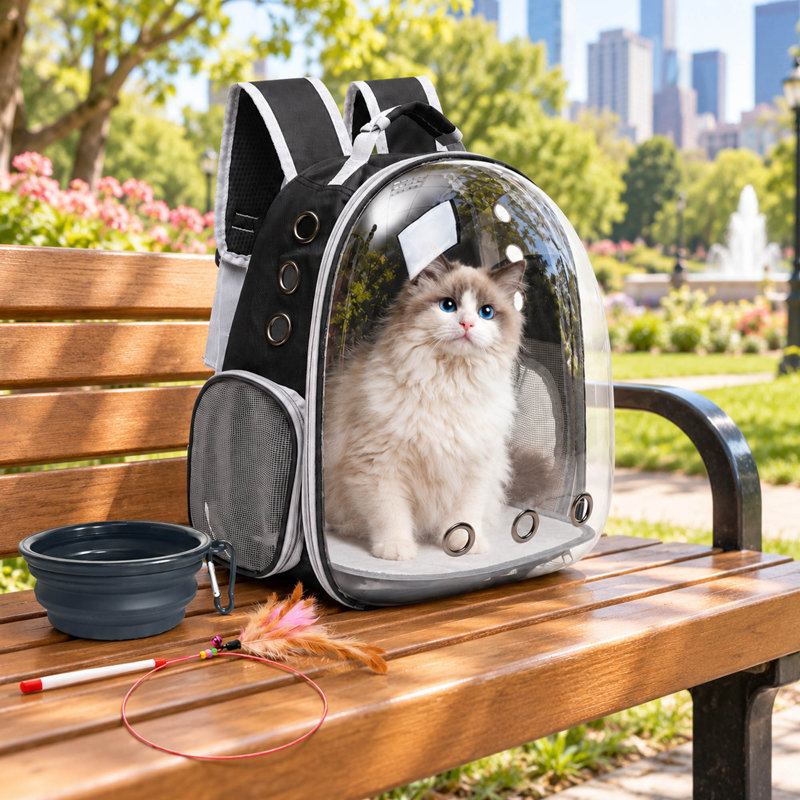 Large Cat Backpack Carrier with Bubble Window, Ventilation and Padded Straps