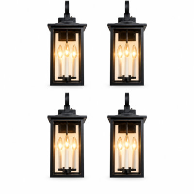 Lanterne murale d'extérieur 3 lumières H 20 "avec capteur de crépuscule à l'aube Dallas, style traditionnel, prête pour le porche et l'entrée