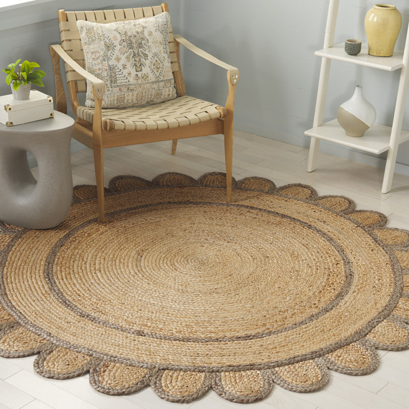 Natural Fiber Handwoven Jute Geometric Indoor Use Only Rug, Round 6'