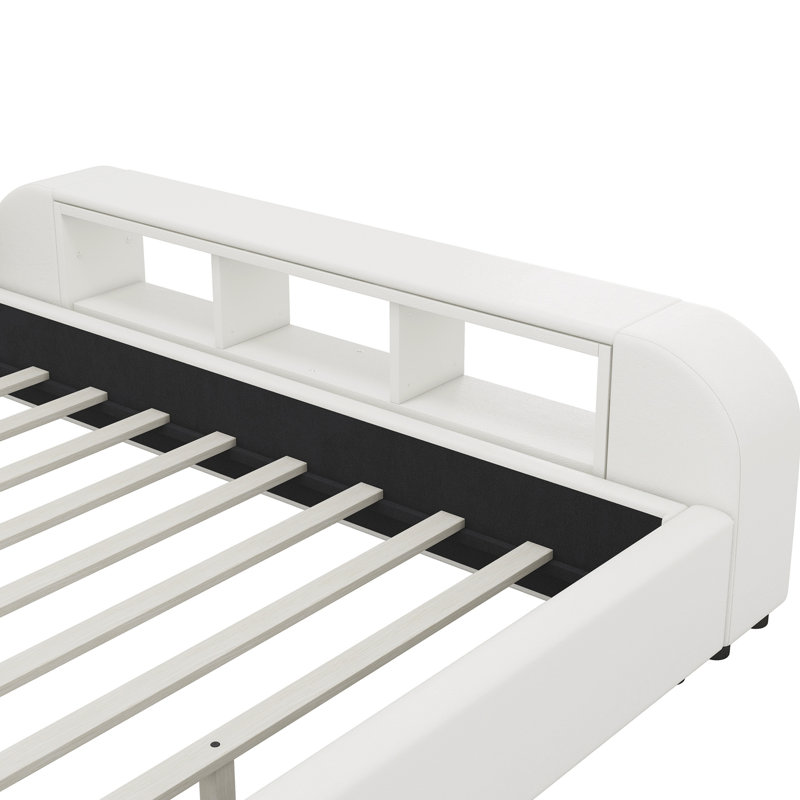 Upholstered Platform Storage Bed, White