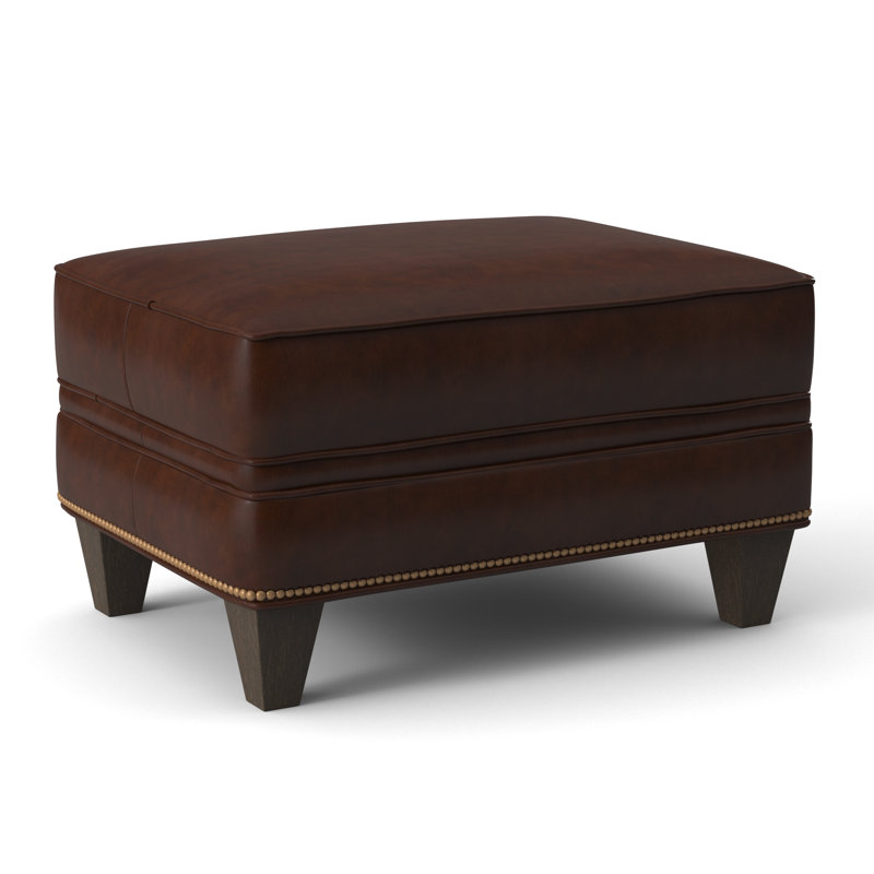 Taraval Ottoman, Empyrean Tweed Genuine Leather, Cobblestone, French Natural