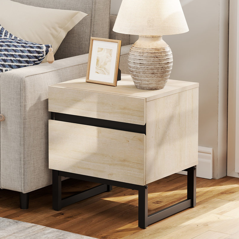 Table de bout moderne à 2 tiroirs Aadam, Beige