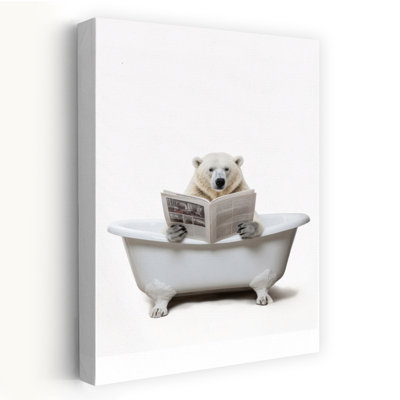 (ZS071-A) Artful Polar Bear Bath - Minimalist  Modern Animals Polar Bear Bathtub Art