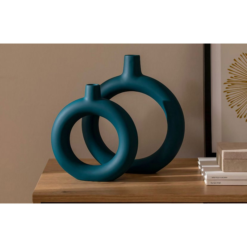 Cyriacos Ceramic Table Vase, Green-Blue, 27cm H x 5cm W x 34cm D