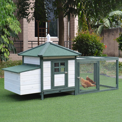 Pawhut 77" Wooden Chicken Coop With Nesting Box, Cute Outdoor Hen House With Removable Tray, Ramp Run, For Garden Backyard, Green