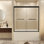 Verre trempé 56 x 60 po x H 60 po avec film antidéflagrant, porte de douche coulissante double en aluminium, 1/4 po (6 mm), poignée en acier inoxydable, noir mat