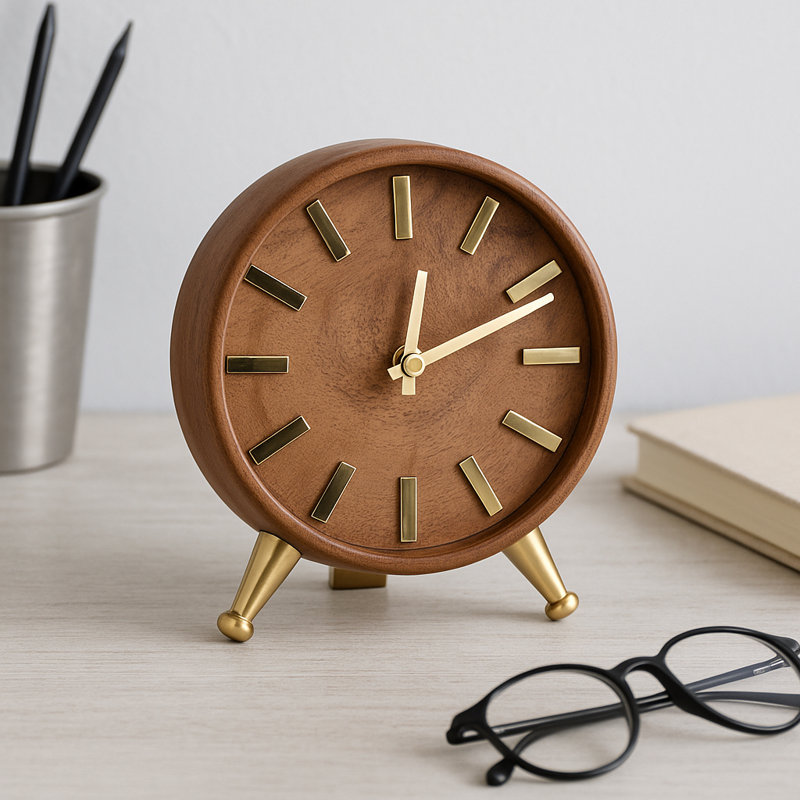 Glam Analog Clock with Metal Resin Mango Wood and Aluminum Construction and Modern Design Elements for Stylish Decorative Accent Display