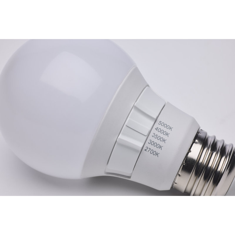 6 Watt A19 LED 27K/3K/35K/4K/5K CCT Selectable Medium Base White Finish 120 Volt, 470 Lumens , 6 W