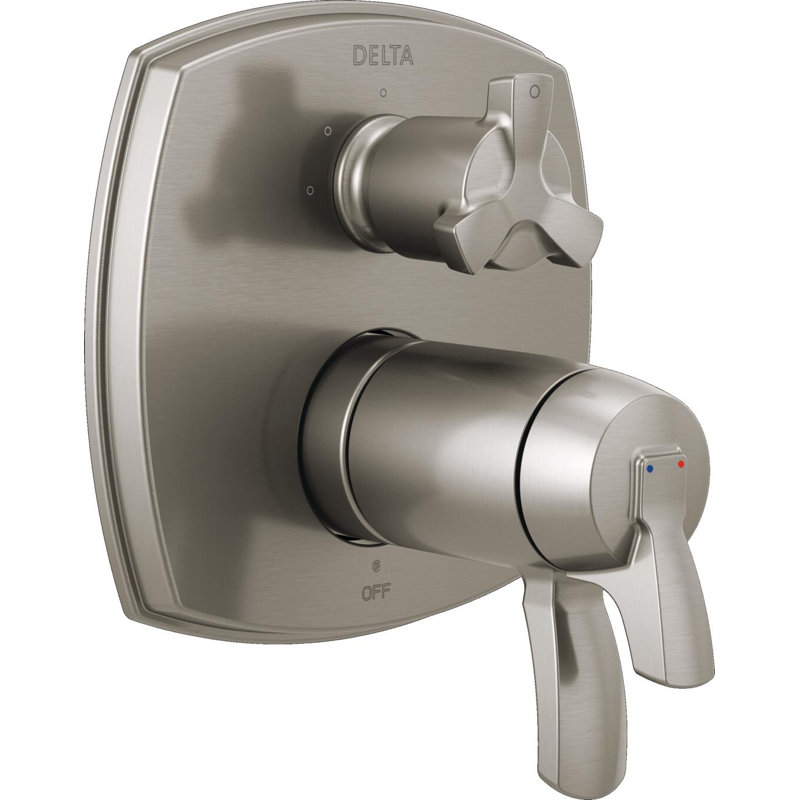 17 Thermostatic Integrated Diverter Trim with Three Function Diverter Less Diverter Handle, Stainless