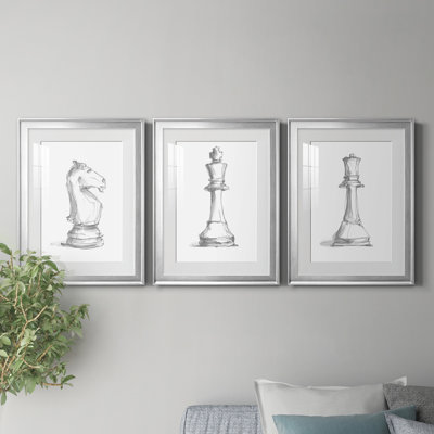 Chess Room Study I - Ensemble de 3 peintures encadrées