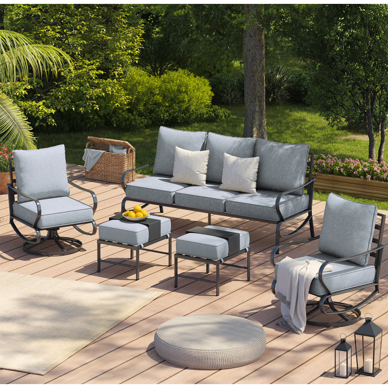 Charron 5 - Person Patio Conversation Set with Cushions, Gray