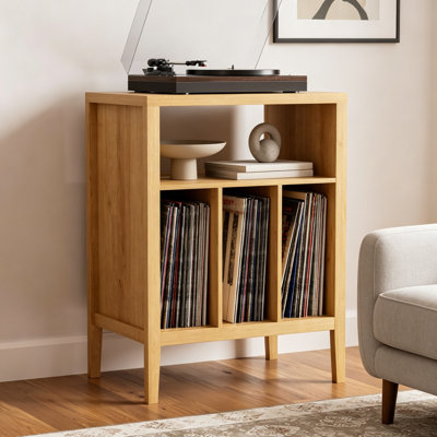 Modern Record Player Stand Vinyl Record Storage Cabinet with Open Shelf, Wood Cube Storage Organizer for Living Room Office