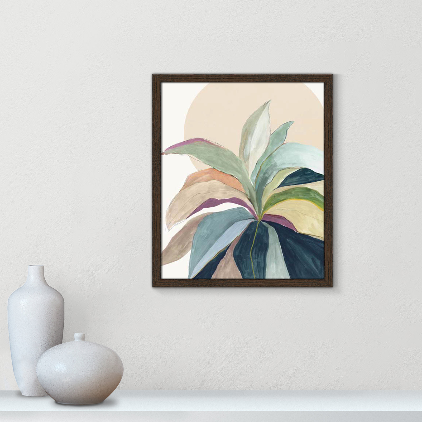 Sunny Bright Leaves II by Asia Jensen, Walnut Slim Unmatted Picture Framed, 19" H x 16" W x 0.75" D
