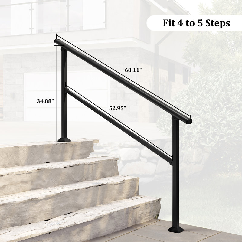 Rampe d'escalier noire d'extérieur, H 36 po x l 48 po x P 1,57 po