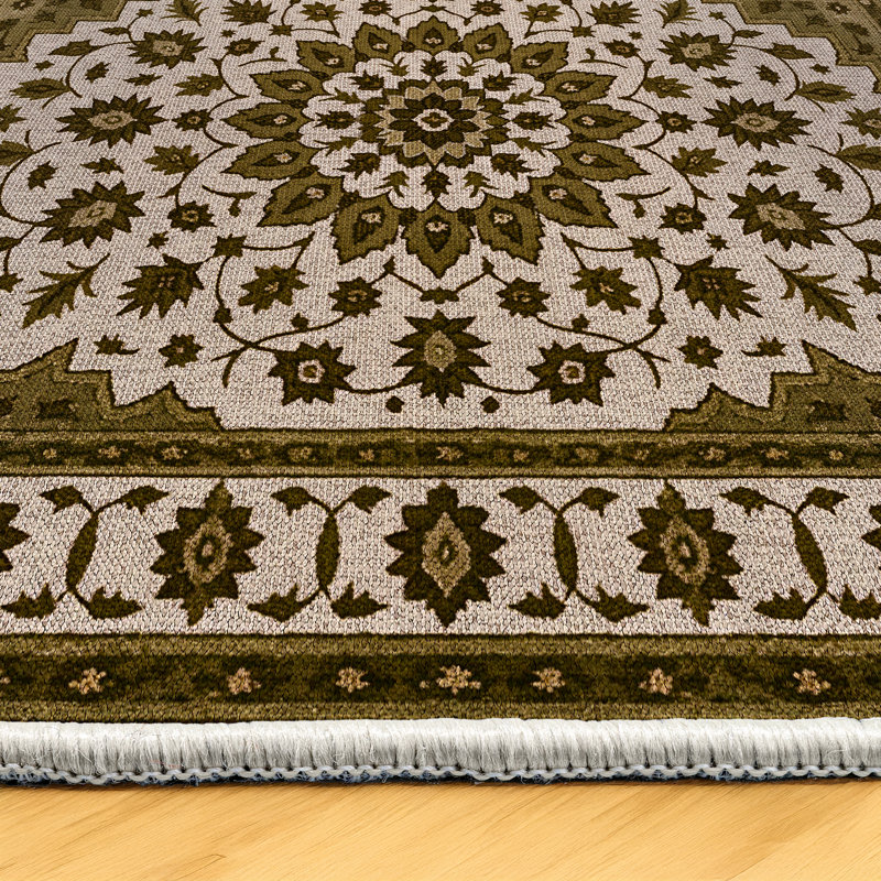 Kenzah Collection Digital Print Cotton-Polyester Green Floral Rug, Runner 5'3" x 10'6"