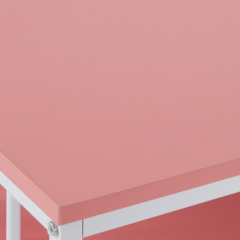 Desk with Drawer and Storage Cabinet, Makeup Vanity Desk with Metal Frame, Pink