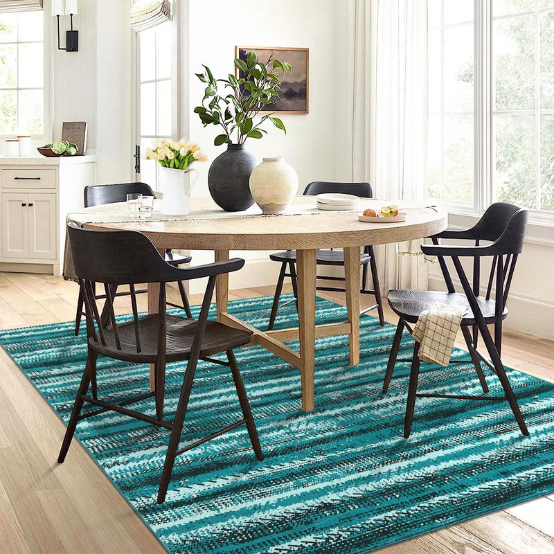 Tapis vert / blanc en polyester tissé à la machine Klae Southwestern, Rectangle 8 pi x 10 pi