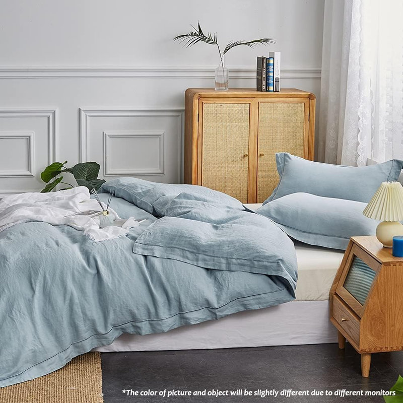 100% Linen Duvet Cover Set, Dusty Blue, Full Duvet Cover + 2 Shams