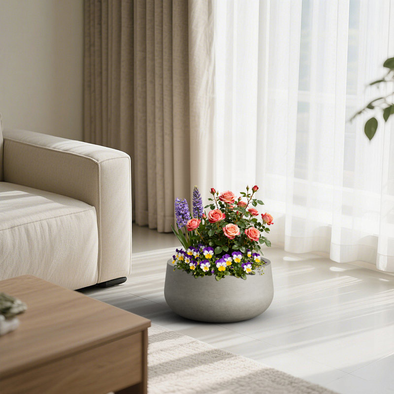 Bol à fleurs / pot d'intérieur et extérieur en béton avec trou de drainage 16 po Stone, H 8 po x l 16 po x P 16 po