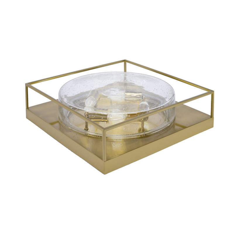Plafonnier encastré avec verre, Grainé transparent, Laiton, H 5 po x l 18 po x P 18 po