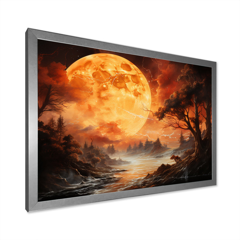 Planète Vénus, ambre lumineux II sur toile, Cadre simple argenté, H 24 po x l 32 po x P 1 po