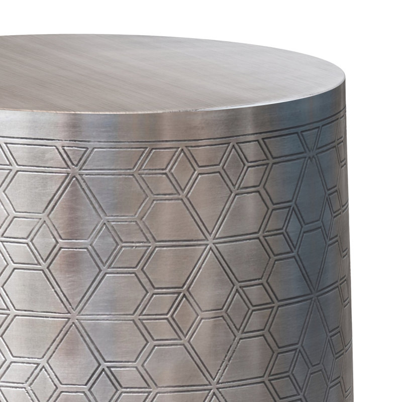 Odom 15"W Round Boho Metal Accent Table With Etched Pattern