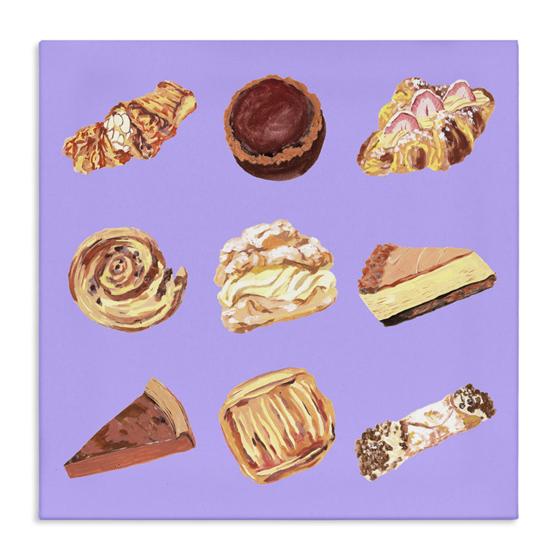 Délicieuses pâtisseries sur toile mauve, design par Melissa Wang, H 36 po x l 36 po