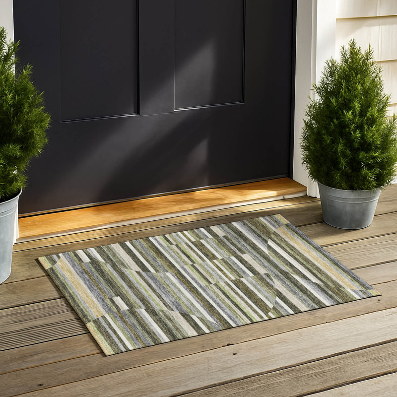 Machine Washable Indoor/Outdoor Chantille ACN2600 Stripes Rug, 1'8" x 2'6", Olive