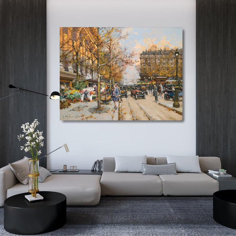 "Place De La Madeleine" par Eugène Galien-Laloue - Toile tendue avec châssis, H 33 po x l 48 po