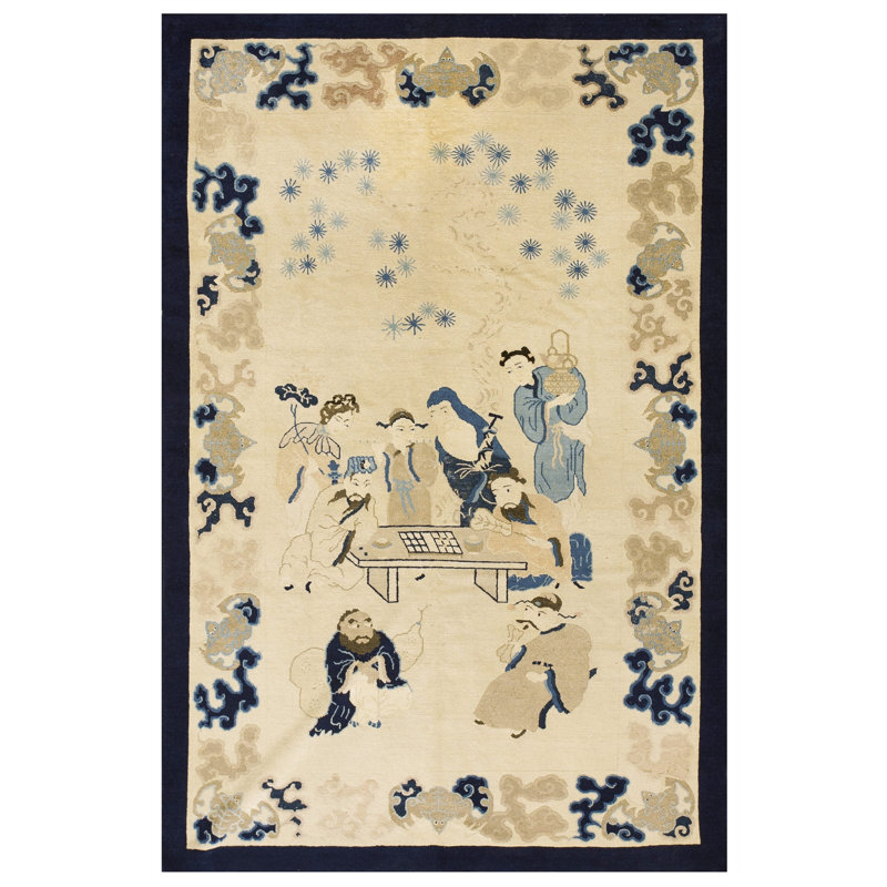 Tapis antique antique de couleur ivoire de Pékin