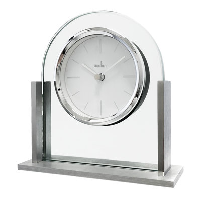 Analogue Metal Quartz Movement / Crystal Tabletop Clock in Silver/Clear