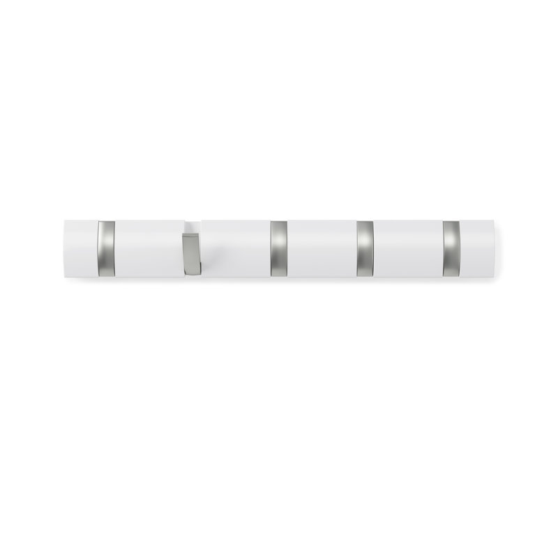 Sleek White 5-Hook Retractable Solid Wood Coat Rack