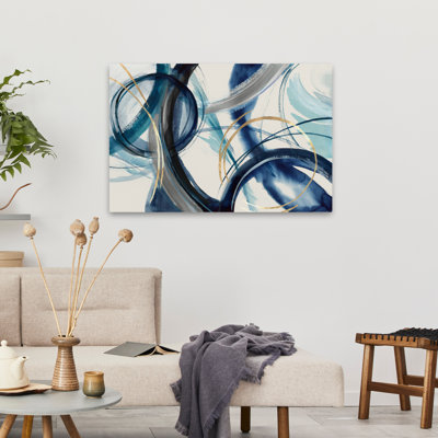 Fluid Motion In Blue And Gold - Abstract Mixed Media Circles Motion Art