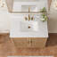 Meuble-lavabo autoportant en bois massif café clair avec plateau blanc-117792609