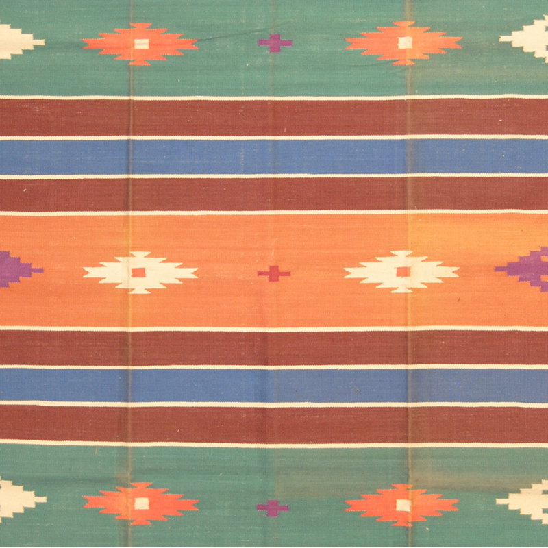 Tapis de zone en laine vert/rouge/bleu 6 pi x 9 pi one-of-kind noué la Comer