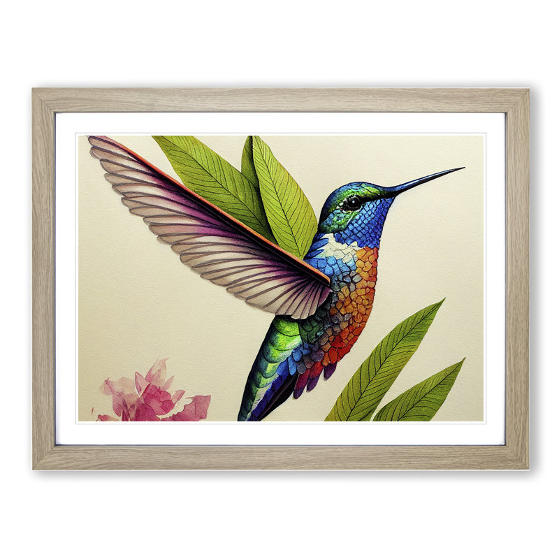 Hummingbird Vol.2 - Single Picture Frame Print, 25cm H x 34cm W x 2cm D, Oak