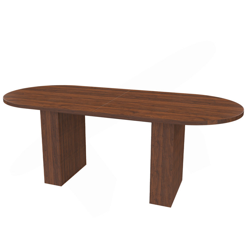 Table de salle à manger 62,9 pouces ovale pour 6 personnes, plateau de table en panneau de fibres à densité moyenne plaqué noyer avec base en panneau de fibres à densité moyenne, table de salle à manger de style campagne moderne avec surface imperméable et résistante aux rayures