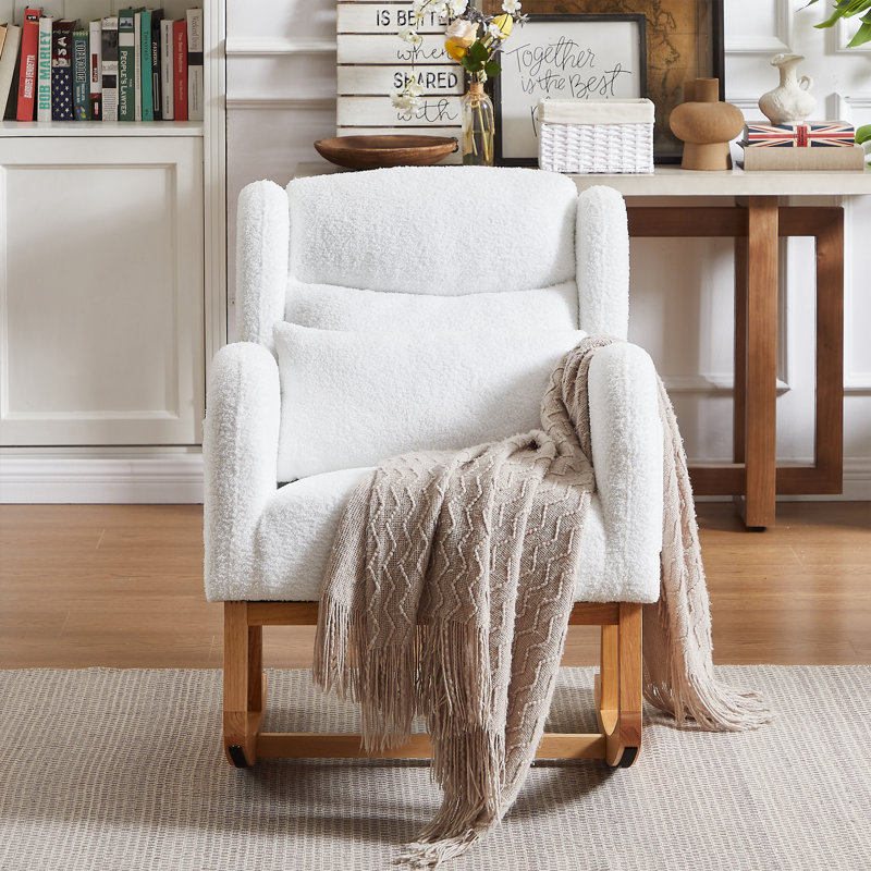 Chaise berçante rembourrée en tissu Maricelys, Ivoire ivoire