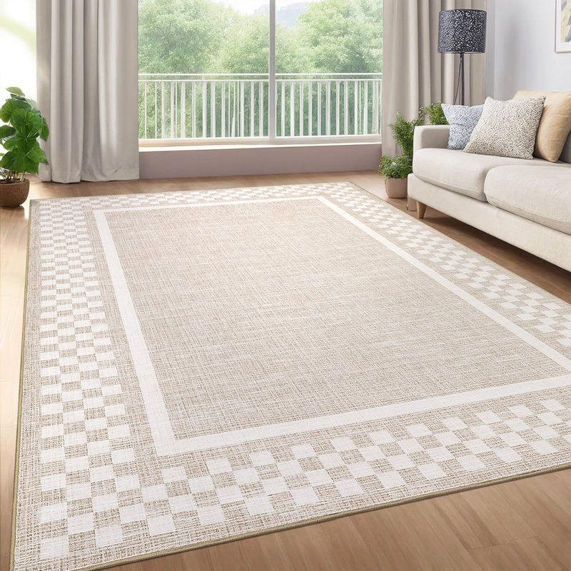 Modern Border Machine Washable Area Rug for Living Room Bedroom Stain Resistant Throw Carpet for Home Decor Office