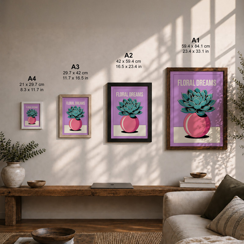Floral Dreams Modern - Framed Print, Black, A3 - 42.0 x 29.7 cm