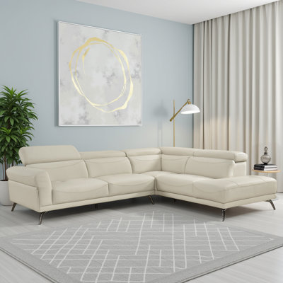 Dann 111.5" Modern & Contemporary Sectional Sofa - Leather Reversible Sectional with Space-Saving Storage, Comfortable Chaise, Includes Pillows, and F by George Oliver