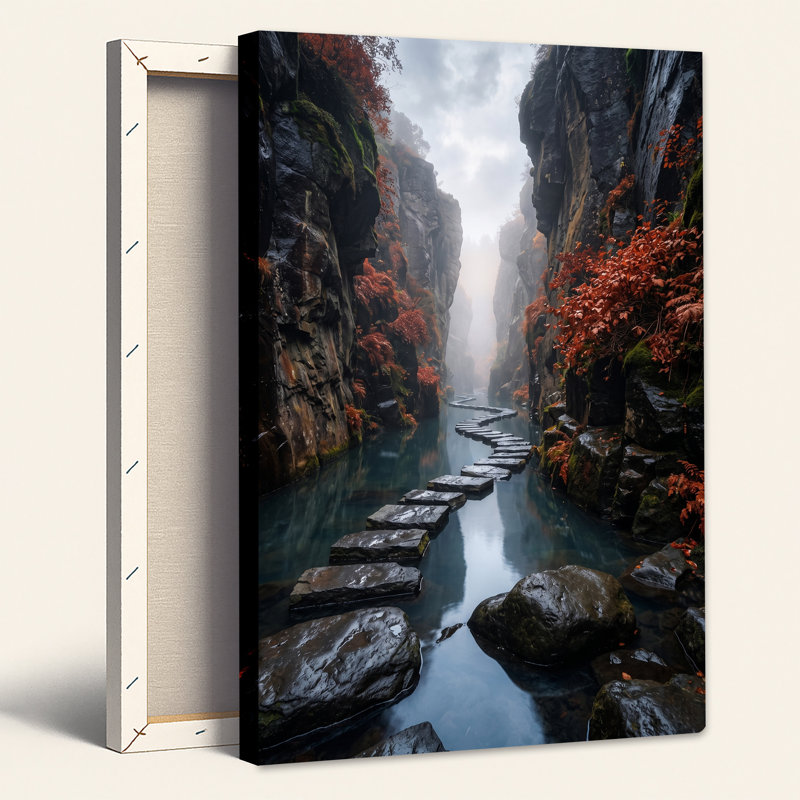 «Stepping Stones in Misty Canyon», art mural sur toile rouge, 24"H x 16"W